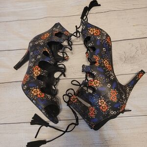 Nine West Floral Lace-Up Heels